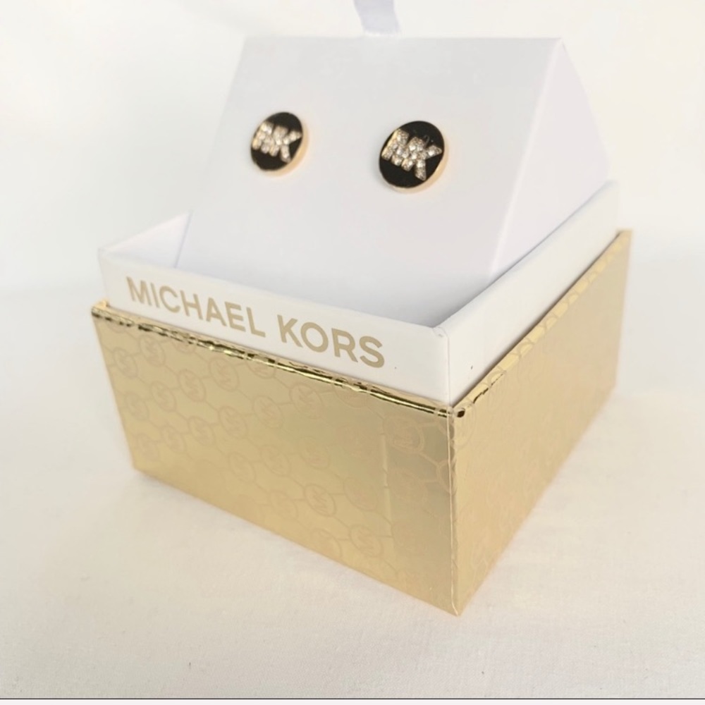 NWT authentic MK gold tone stone logo studs - Picture 3 of 4
